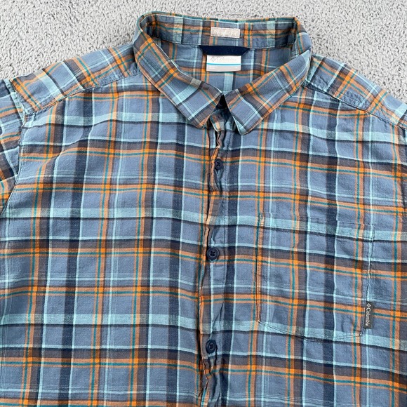 Columbia Other - Columbia Shirt Mens Large Blue Orange Plaid Short Sleeve Button Up Regular Fit